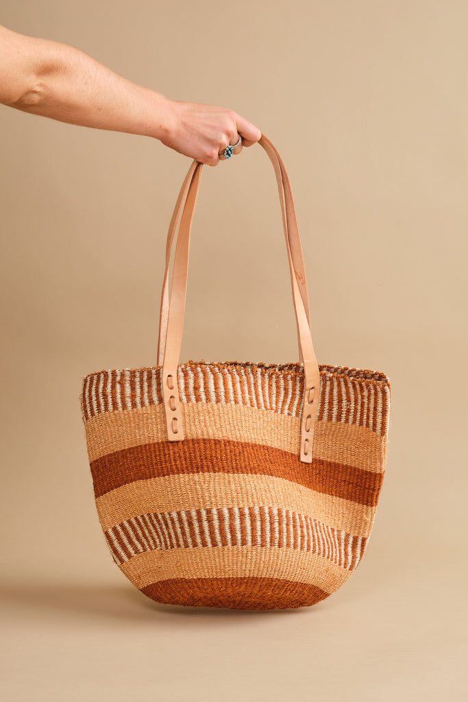 Authentic African Hand Made Sisal and Leather Kiondo with Leather Trim:  Handbags: Amazon.com